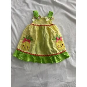 Nannette Baby Girls Gingham Polka Dot Pineapple Summer Dress Size 6-9M Yellow